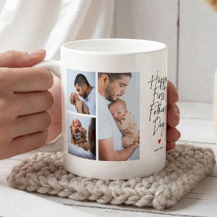 Script First Father's Day Photo Collage Gift Coffee Mug