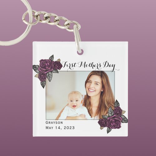 Script First Mothers Day Photo Keychain