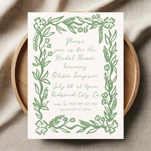 Script Floral Botanical Sage Bridal Shower Postcard