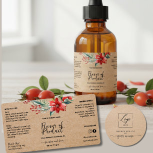 Script Floral Kraft dropper Bottle Label