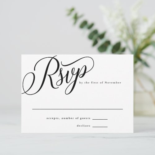 Script Flourish Modern Black Reply RSVP Card