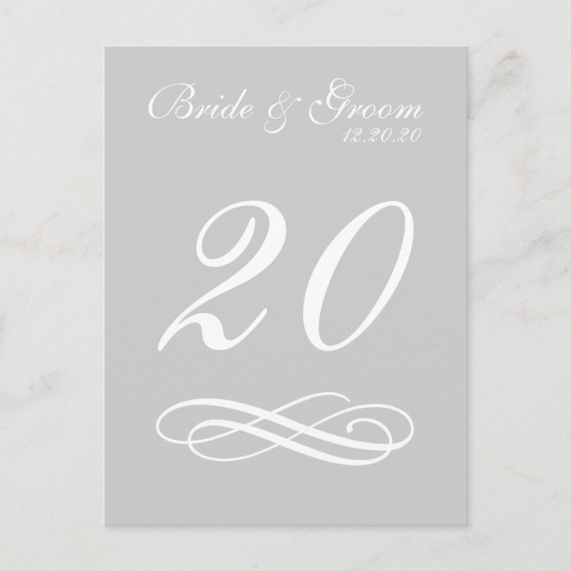 Script Flourish Table Numbers (Silver / White) (Front)