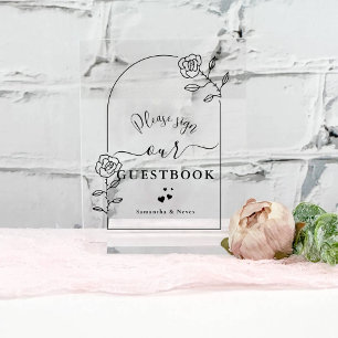 Script Flowers Arch Custom Wedding Guestbook Acrylic Sign