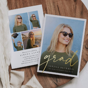 Script Foil Photo Graduation Announcement & Invite