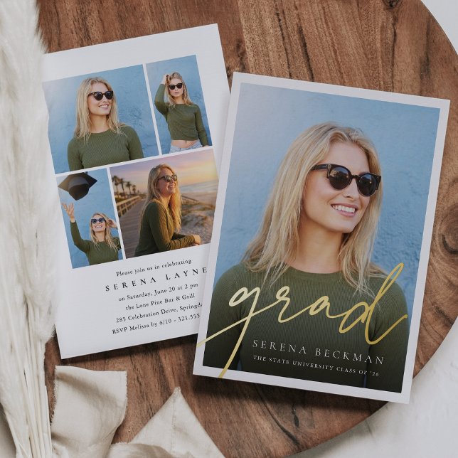 Script Foil Photo Graduation Announcement & Invite (Creator Uploaded)