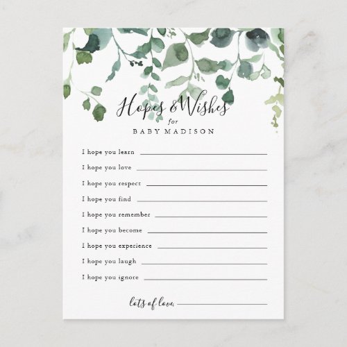 Script Foliage Baby Shower Hopes  Wishes Card
