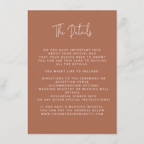 Script Font Modern Wedding Copper Color Block Enclosure Card
