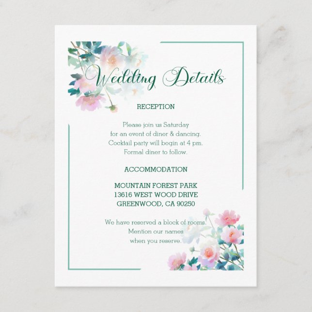 Script Font Pastel Garden Flowers Wedding Enclosure Card (Front)