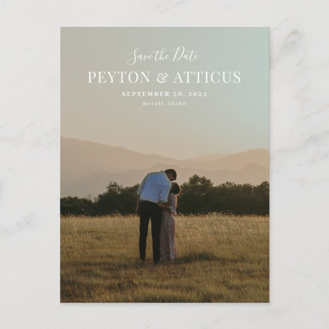 Script Font Vertical Photo Save the Date Postcard (Front)