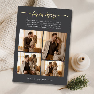 Script Forever Merry Christmas Newlywed Photo Gold Foil Holiday Card