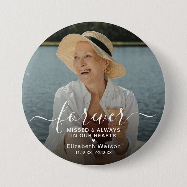 Script Forever Missed' Photo Memorial  Button (Front)