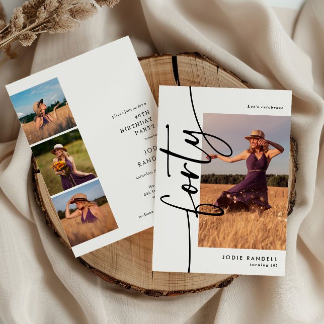 Script Forty 4 Photo Collage 40th Birthday Invitation (Creator Uploaded)