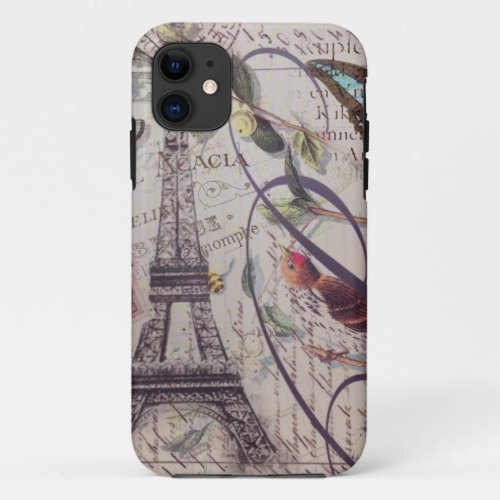 Script French country butterfly Paris Eiffel Tower iPhone 11 Case
