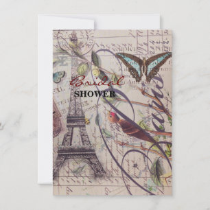 Script French country butterfly Paris Eiffel Tower Invitation
