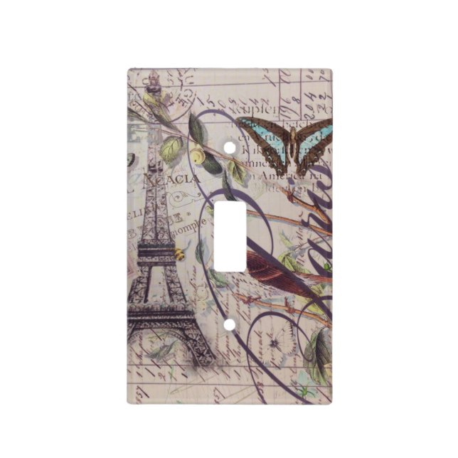Script French country butterfly Paris Eiffel Tower Light Switch Cover (Front)