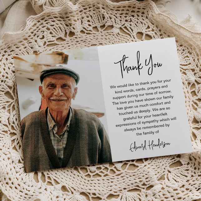 Script Funeral Photo Sympathy Thank You Card (Creator Uploaded)