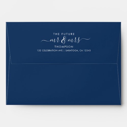 Script Future Mrs and Mr Navy Blue Return Address Envelope