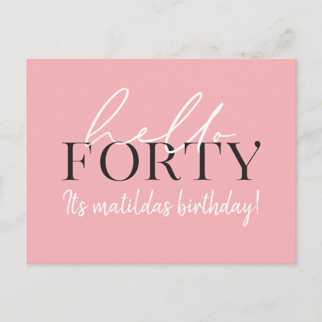 Script & geometric 40th birthday invitation postcard (Front)