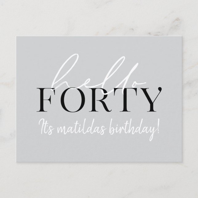 Script & geometric 40th birthday postcard (Front)