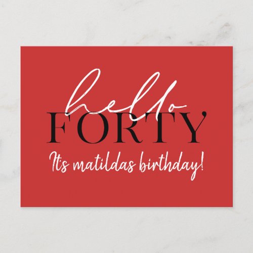 Script  geometric 40th birthday postcard