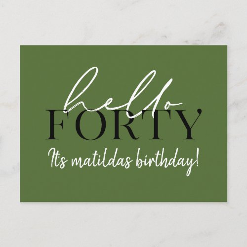 Script  geometric 40th birthday postcard