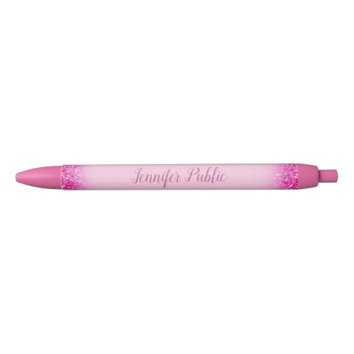 Script Girly Pink Glitter Template Personalized Black Ink Pen