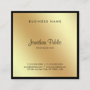 Script Glam Black Gold Fashionable Professional Square Business Card