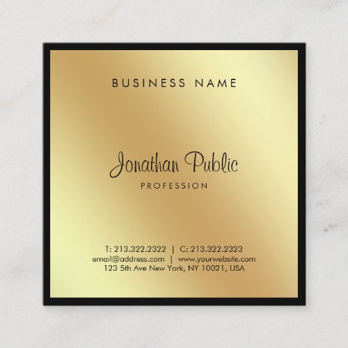 Script Glam Black Gold Fashionable Professional Square Business Card