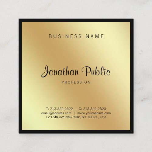Script Glamour Black Gold Professional Graceful Square Business Card