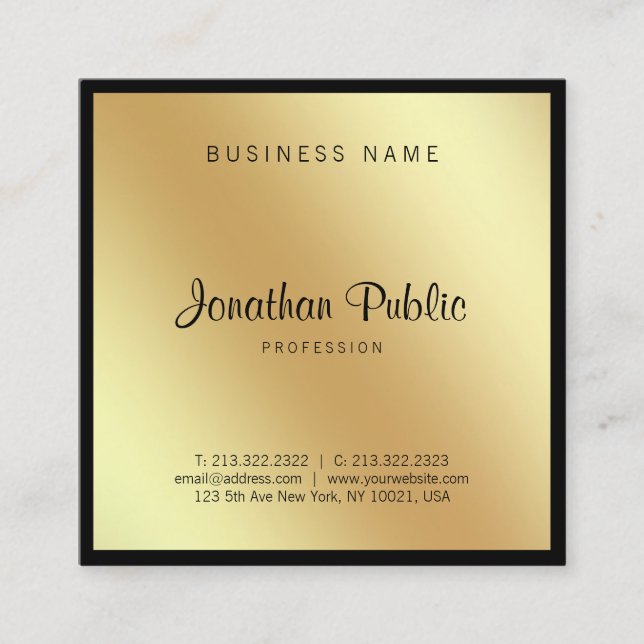 Script Glamour Black Gold Professional Graceful Square Business Card (Front)