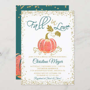Script Glitter Pumpkin Fall in Love Bridal Shower Invitation