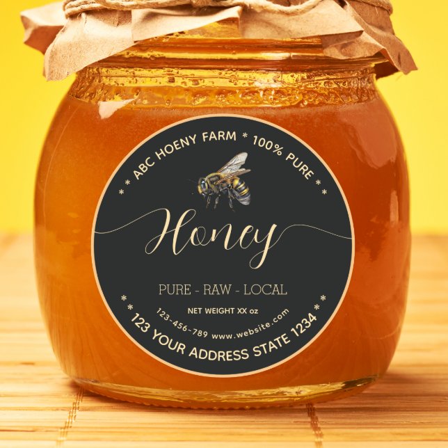 Script Gold and Black round honey jar labels (Creator Uploaded)
