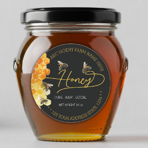 Script Gold and Black round honeycomb jar labels