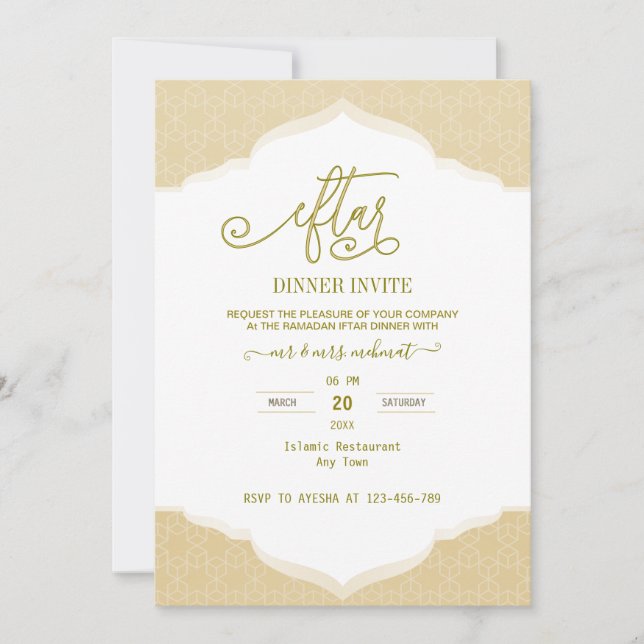 Script Gold and white ramadan Iftar Invitation (Front)