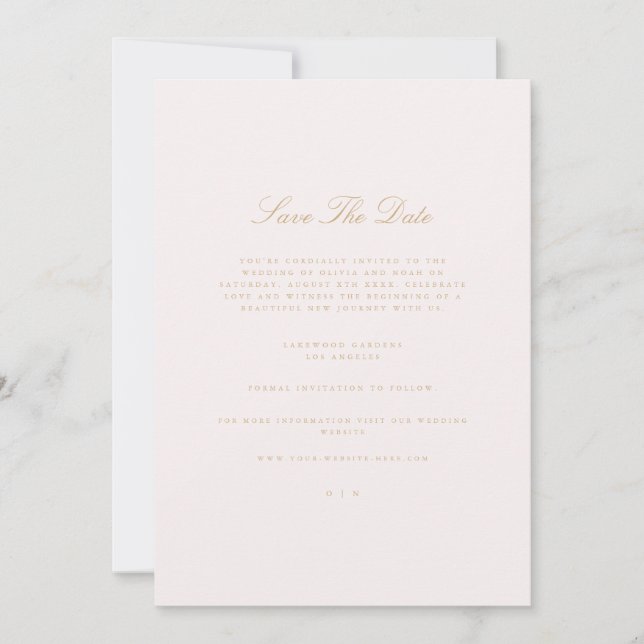 Script Gold & Blush Pink Save The Date Card (Front)
