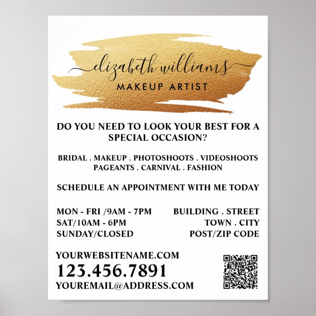 Script Gold Foil Brushstroke Makeup Artist Poster (Front)