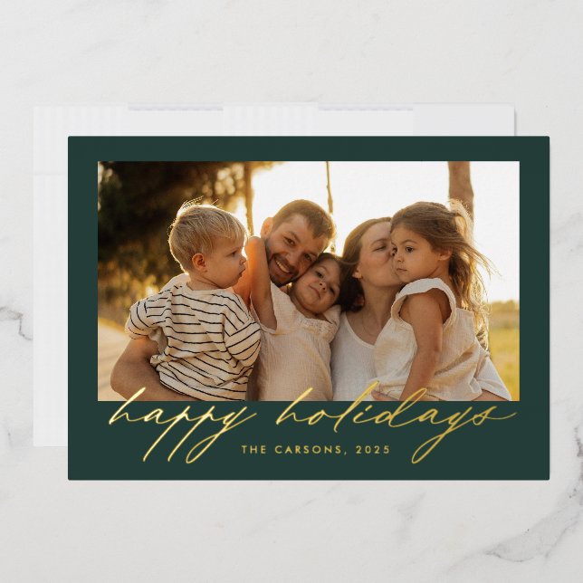 Script Gold Foil “Happy Holidays” Photo Card (Envelope)