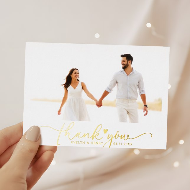 Script Gold Foil Modern Wedding Thank You Cards (Creator Uploaded)