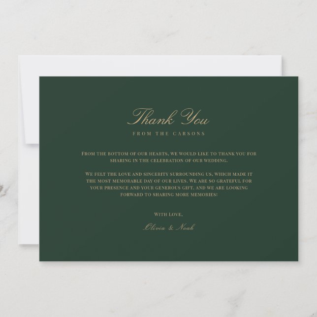 Script Gold & Forest Green Thank you Card (Front)