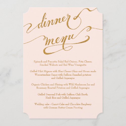 Script Gold Glitter Dinner Menu Flourish Reception