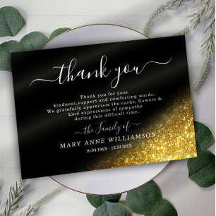 Script Gold Glitter Funeral Thank You Card