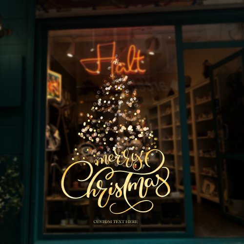 Script Gold Merry Christmas Tree Business Holiday Window Cling