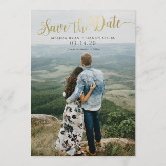 Script Gold Photo Save the Date Cards