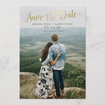 Script Gold Photo Save The Date Cards by fancypaperie at Zazzle