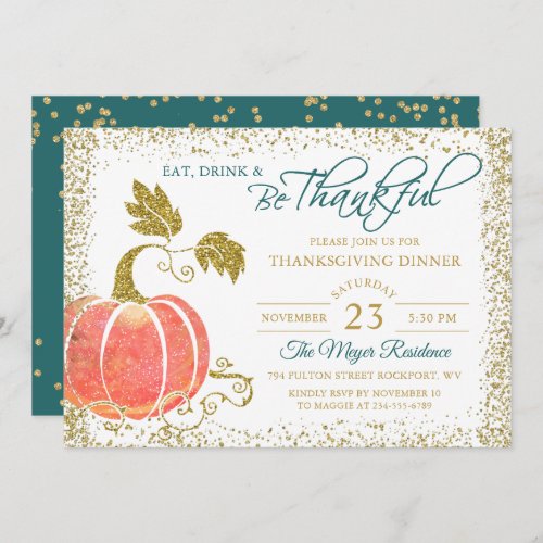 Script Gold Pumpkin Thanksgiving Dinner Invitation