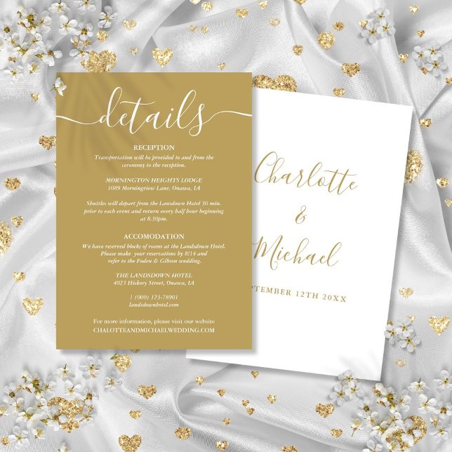 Script Gold Wedding Details Information Enclosure Card (Script Gold Wedding Details Information Enclosure Card)