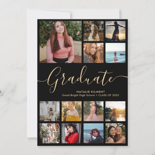 Script Graduate 13 Photo Collage Black Graduation Announcement