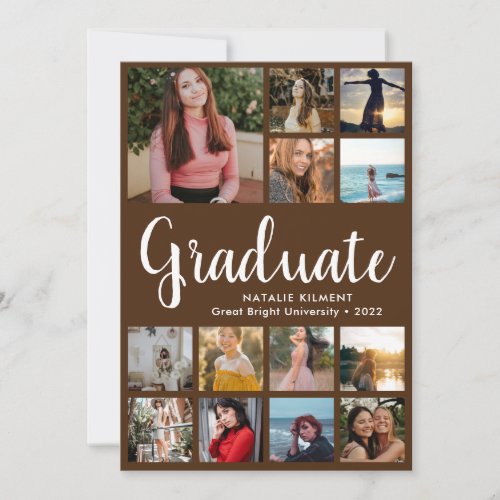 Script Graduate 14 Photo Collage Brown Graduation Announcement