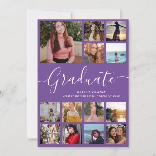 Script Graduate 14 Photo Collage Purple Graduation Announcement