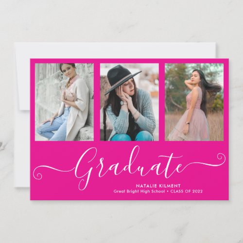 Script Graduate 4 Photo Collage Pink Graduation Invitation